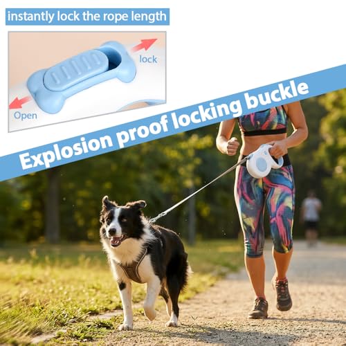 Retractable Dog Leash 5M, Automatic Pet Walking Lead with Hand Brake Lock, 360° Swivel No Tangle, Anti Shock Control for Small Medium Dogs Cats - color: Blue
