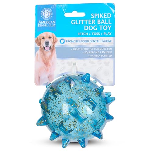 AKC Spiked Glitter Dog Toys – Squeaky TPR Ball & Ring for Dental Health, Vanilla Scented with Erratic Bounce – Durable Textured Chew Toys for Dogs