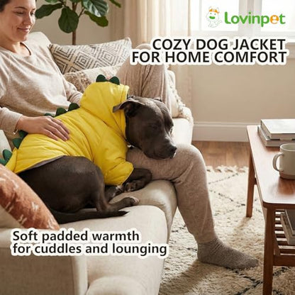 LovinPet Dog Warm Coat with Hood – Medium & Large Dinosaur Hoodie Winter Jacket for Cold Weather, Yellow & Green Coat for Large Dogs, XXXL - size: XXX-Large