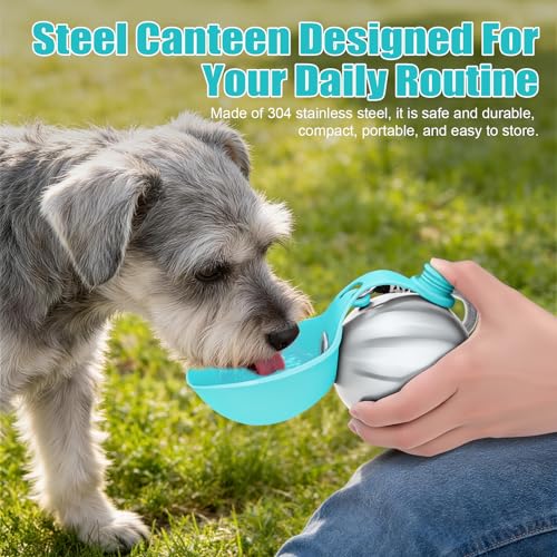 Portable Dog Water Bottle 10oz Stainless Steel Travel Dog Water Dispenser with Bowl No-Spill Puppy Water Bottle for Walking Hiking Small Dog Water Bottle - color: Blue