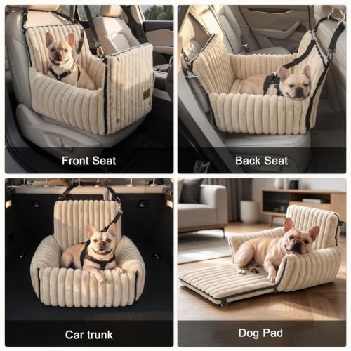 MIXJOY Dog Car Seat for Small/Medium Dogs up to 25 lbs, Multi-Functional Dog Carrier for Car with Detachable Washable Cover, Pet Travel Bed with Clip-On Safety Leash, Brown - color: Brown