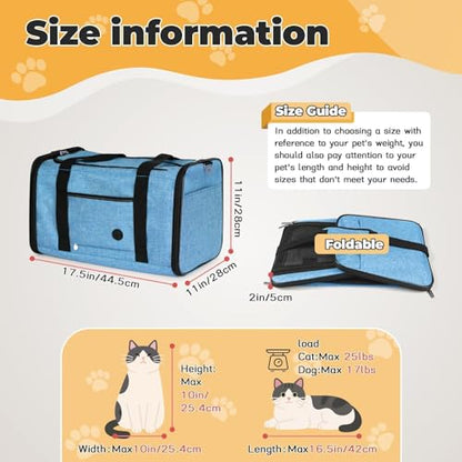 YUDODO 2 Packs 25 lbs Lightproof Soft Sided Pet Carrier for Large Cat & Small Dog Airline Approved Travel Bag Puppy Carriers with Side Pockets & Reflective Mesh, Foldable Portable Lake Blue+Grey Green - color: Lake blue*1+Grey green*1