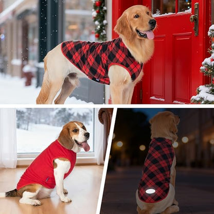 cyeollo 2 Pack Small Dog Sweater, Stretchy Dog Sweatshirt Soft Fleece Reflective Pullover Jacket Pet Puppy Clothes Boy Cold Weather Christmas Sweaters for Small Dogs Girl, Red & Buffalo Plaid S - color: Red & Buffalo Plaid, size: Small