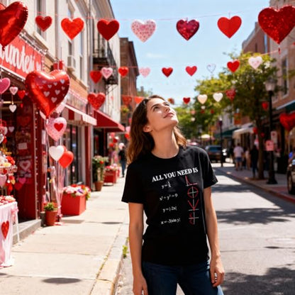 Womens Valentines Shirts Cute Heart T Shirts Funny Valentines Day Tees for Ladies - color: Heather Black - Equation, size: Small