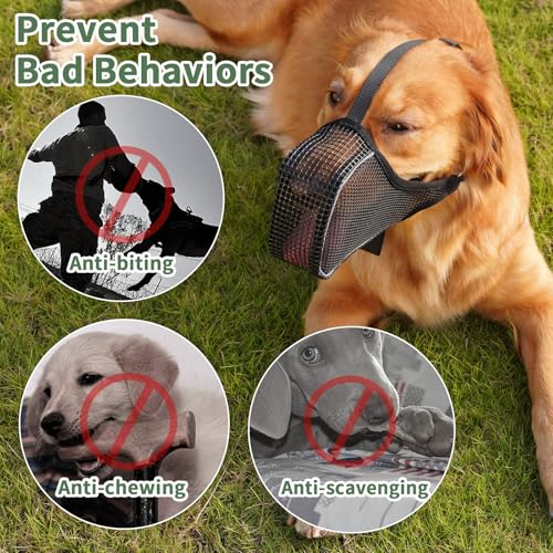 Mayerzon Dog Muzzle, Patented Mesh Muzzle with Panting Room for Large Medium Small Sized Dogs, Soft Mouth Guard to Prevent Biting Eating for Grooming Vet Visit Walking, Reflective and Full Covered - size: XXS [Snout Cir: 6-7.25"]