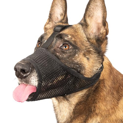 LUCKYPAW Mesh Dog Muzzle for Large Medium Small Dogs, Soft Dog Muzzle to Prevent Biting Chewing Excessive Barking with Adjustable Head Strap, Perfect for Vet Visit (Black, XXL) - size: XXL