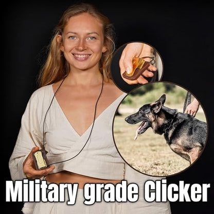 Mythrojan Brass and Steel Pet Training Clicker Puppy Dog Training Cricket Clicker U.S. Engraved WII Military Gear Metal Clicker (Clicker with Leather Gripper) - style: Clicker (with Leather Gripper)