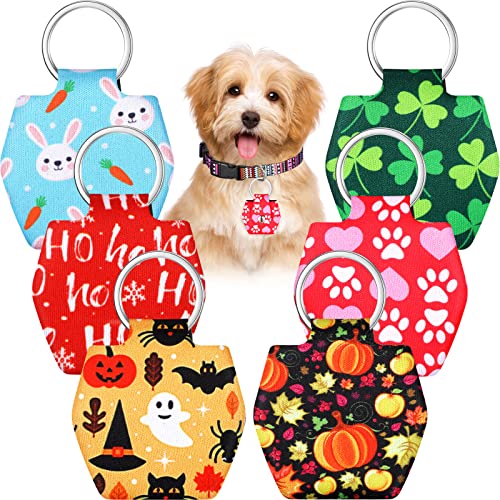 6 Pieces Dog Tag Silencer Dog Tag Cover Portable Pet ID Soundless Silencer Bag with Rings Quiet Bag Protector for Pets(Festival Style) - style: Festival Style