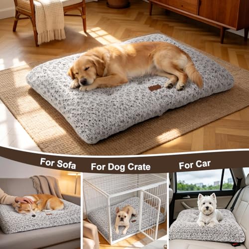 Dog Bed Crate Pad - Rosette Pattern White Velvet Pet Bed Anti-Slip Comfy Kennel Pad for Crates Rosette Brown M - color: Rosette Pattern Brown, size: Medium 30"x20"