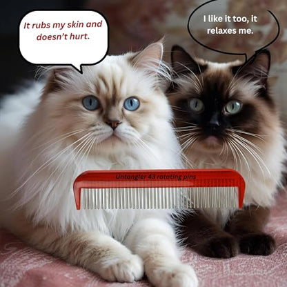 Cat Comb - Ferrari Red, 5" - Silky Smooth Rotating Teeth for Gently Detangling Matted Cat Hair, Stimulates Natural Oil Production, Stainless Steel, Made in USA, Vet Recommended - color: Ferrari Red, size: 5"