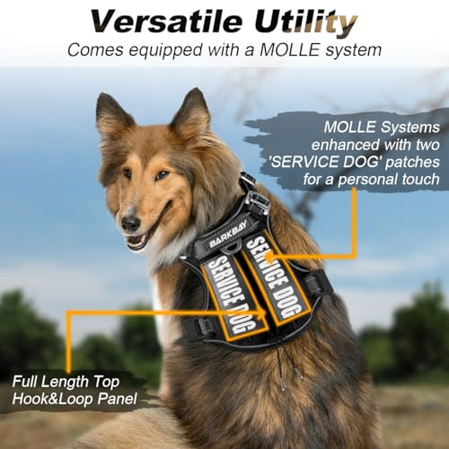 BARKBAY Service Dog Vest Tactical Dog Harness Medium Large Sized Dog No Pull Adjustable Dog Harness Reflective K9 Working Training Easy Control Military Molle System(Black,L) - color: Black, size: Large