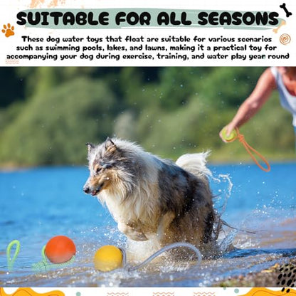Skylety 4 Pack Floating Dog Toy with Rope Handle EVA Dog Bumper Throw Stick for Water Training Fetch Retrieving High Visibility Pool Water Toy for Beach Diving Pool Yard Summer Outdoor Play, Ball - style: Ball