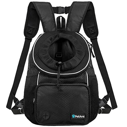PetAmi Adjustable Dog & Cat Chest Carrier Backpack, Ventilated for Hiking, Camping & Travel, Max 10 lbs, Black - color: Black, size: 15.5"L x 8.0"W x 15.0"H