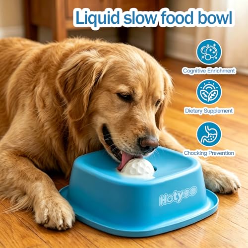 Dog Lick Bowl with Rolling Ball, Slow Feeder Lick and Roll Bowl for Dogs Liquid Treat,Dog Licking Bowl for Yogurt & Broth, 350ml Large Capacity Non-Slip Base,Daily Meal & Post,Patent Pending(Blue)