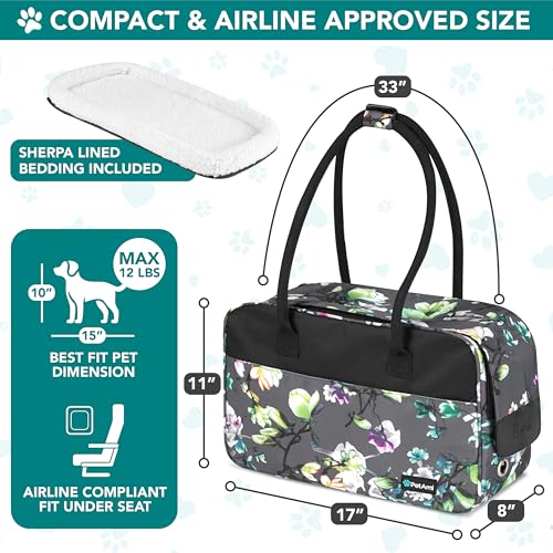 PetAmi Dog Purse Carrier for Small Dogs Cats, TSA Airline Approved Soft-Sided Pet Carrier with Pockets, Ventilated Travel Tote Bag with Bed & Shoulder Strap, Puppy Kitten, Max 12 lbs, Floral Gray - color: Floral Gray