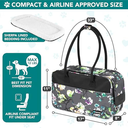 PetAmi Dog Purse Carrier for Small Dogs Cats, TSA Airline Approved Soft-Sided Pet Carrier with Pockets, Ventilated Travel Tote Bag with Bed & Shoulder Strap, Puppy Kitten, Max 12 lbs, Floral Gray - color: Floral Gray