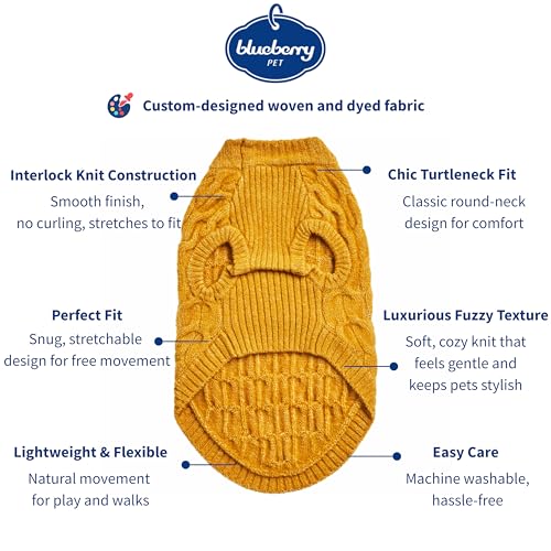 Blueberry Pet Classic Fuzzy Textured Knit Pullover Crew-Neck Dog Sweater in Mustard Yellow, Back Length 14", Pack of 1 Clothes for Dogs - color: Mustard Yellow, Crew-neck, size: 14 inch