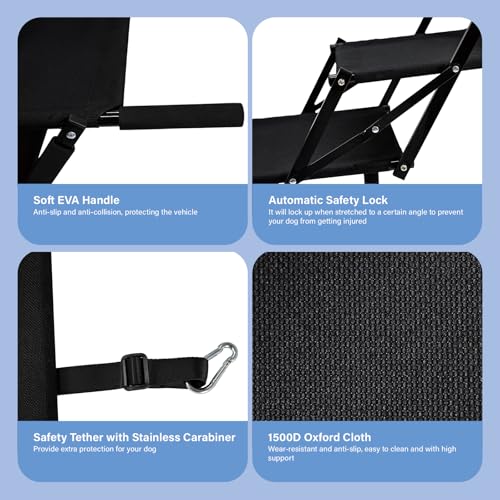 Foldable Dog Stairs for Car SUV Truck, Portable Dog Steps for Large Injured, Pet Ramp with Non-Slip Surface,Suitable for Sofas, Bed, Supports Up to 130 lbs, 5 Steps