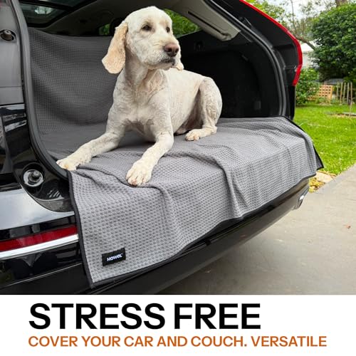 Dog Towel Blanket for Drying Dogs and Cover for Car Back Seat, XLarge 71" x 59", Ultra Quick Dry and Absorbent Microfiber, Light Weight, Machine Washable, Soaks Over 1.5L, Grey, Beach to Boot