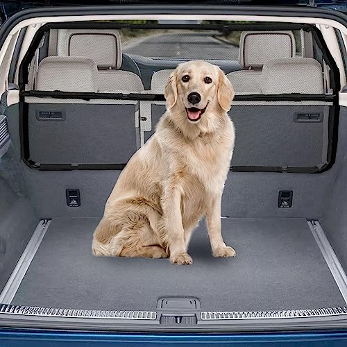 Dog Car Barrier Escape-Proof, 46" Wide Car Divider for 3rd Row Seats & Cargo Area, Durable Cargo Area Dog Car Gate Trunk Barrier with See Through Net Mesh for Small Sized SUV & Vehicles Or Hatchback - size: Small