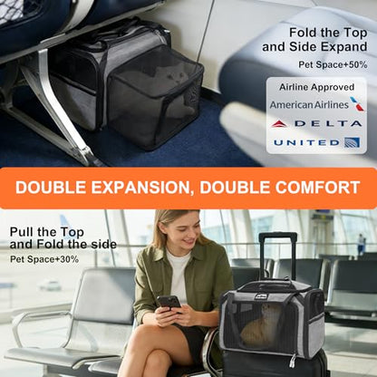 Cat Carrier Soft Expandable Pet Carrier Top & Sides Airline Approved Dog Carriers 360° Ventilation Soft-Sided Cat Carriers with Breathable Mesh Built-in Safety Leash & Reversible Cushion - color: Grey
