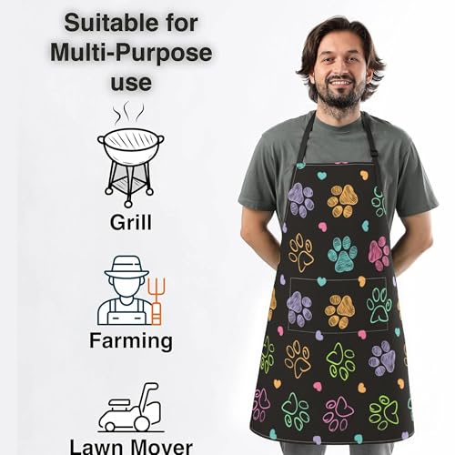 Dog or Paw Apron - 33" x 28" Large with 26" Waist Ties, Lightweight, with 2 Pockets for Your Cooking Essentials - style: Dog Animal Paws