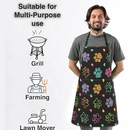 Dog or Paw Apron - 33" x 28" Large with 26" Waist Ties, Lightweight, with 2 Pockets for Your Cooking Essentials - style: Dog Animal Paws