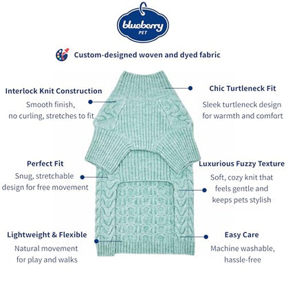 Blueberry Pet Classic Knit Dog Sweater, Pullover Turtle-Neck Christmas Style, Heathered Jade, 12” Back Length, Cozy & Soft - color: Heathered Jade, Turtle-neck, size: 12 inch