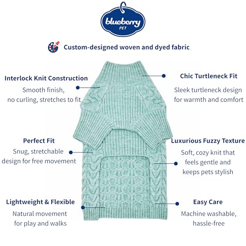 Blueberry Pet 2023 New Classic Fuzzy Textured Knit Pullover Turtle-Neck Dog Sweater in Heathered Jade, Back Length 14", Pack of 1 Clothes for Dogs - color: Heathered Jade, Turtle-neck, size: 14 inch