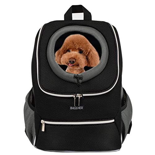 BAGLHER Dog Carrier Backpack for Small Dogs - Front Breathable Pet Backpack with Safety Buckle, Adjustable Hands-Free Design for Hiking, Cycling, Camping & Outdoor Use - Black, Size Large 10-14 lbs - size: 15.4"L x 7.9"W x 16.0"H