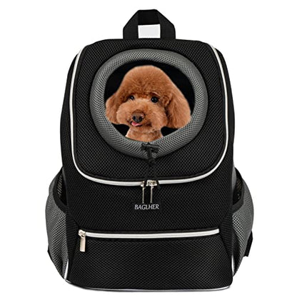 BAGLHER Dog Carrier Backpack for Small Dogs - Front Breathable Pet Backpack with Safety Buckle, Adjustable Hands-Free Design for Hiking, Cycling, Camping & Outdoor Use - Black, Size Large 10-14 lbs - size: 15.4"L x 7.9"W x 16.0"H