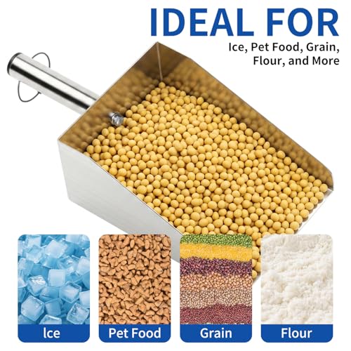 304 Stainless Steel Flour Scoop, Heavy Duty Large Ice Scoop 6-inch Wide High-Capacity for Flour Livestock Poultry Pet Food and Bird Seed Comfortable Grip Handle Easy to Clean (50OZ) - size: 50OZ