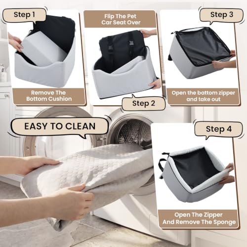 Dog Car Seat for Small/Medium Dogs Up to 35 lbs, 5in Booster Car Seat Cushion, Fully Detachable and Washable, with Safety Belt and Anti-Slip Base, Grey - color: Grey