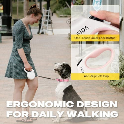 Fida Retractable Dog Leash, 16 ft Dog Walking Leash for Small Dogs up to 26lbs, Tangle Free, White - color: White, size: Small