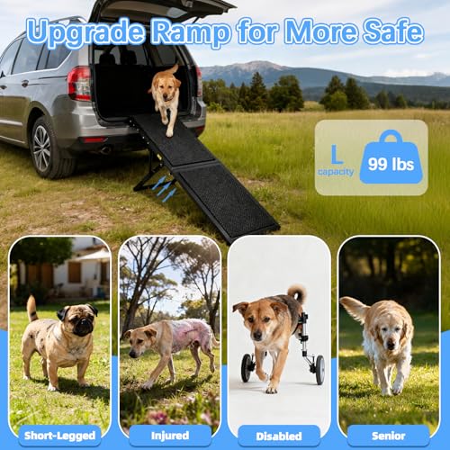 Dog Ramp for Car,49.4"x 16.1" Dog Stairs for Large Dogs with Anti-Slip Surface,Large Folding Pet Stairs for SUV,Truck with Adjustable Height,Outdoor Portable Wide Dog Steps up to 99LBS - size: Large - 49.4"L x 16.1"W