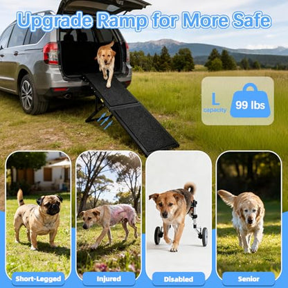 Dog Ramp for Car,49.4"x 16.1" Dog Stairs for Large Dogs with Anti-Slip Surface,Large Folding Pet Stairs for SUV,Truck with Adjustable Height,Outdoor Portable Wide Dog Steps up to 99LBS - size: Large - 49.4"L x 16.1"W