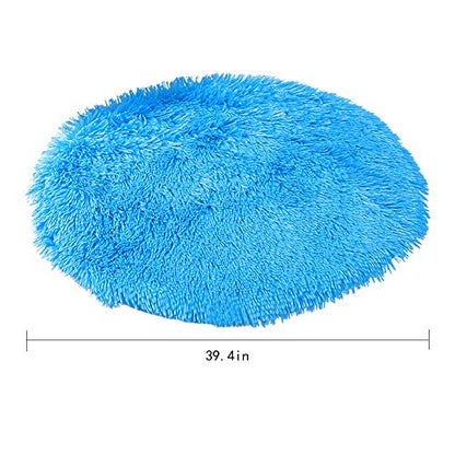 39 Inch Plush Dog Bed Mat Warm Fluffy Round Puppy Crate Pad with Anti-Slip Waterproof Bottom Soft Comfy Pet Kennel Mat for Small and Medium Dogs Sleeping(Light Blue) - color: light blue, size: 39 Inch