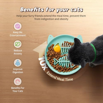 Slow Feeder Cat Bowl, 2 PCS Silicone Bowl, Cat Slow Feeder, Ideal for Dry and Wet Food, Easy to Clean, Interactive Puzzle Toy for Pets Food Training, Keeps Cats Busy, 6.69" W*0.65" H - color: 2Pack-Cyan&Purple