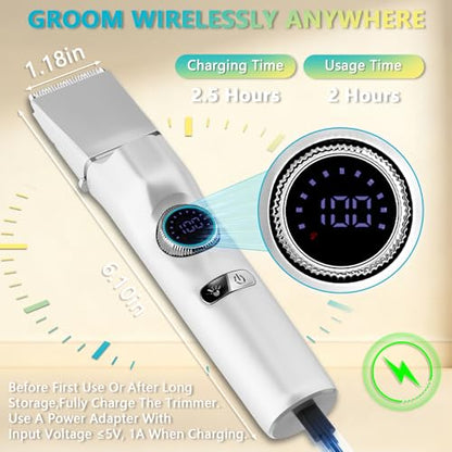 5-in-1 Dog Grooming Kit, Dog Paw Trimmer with LED Display & Light 11-Speed Rotary Knob, Low Noise Wireless Pet Clippers, Includes Easy-Clean Silicone Pad for Trimming Paw Eye Ear Facial Hair - color: Pet Clipper - With Cleaning Pad