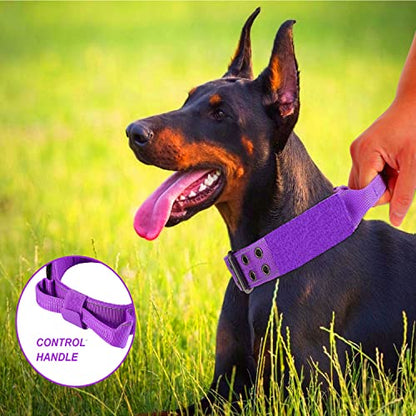 Reflective Dog Collar Heavy Duty Tactical with Control Handle and Metal Buckle for Dog Training(Large, Purple) - color: Purple, size: Large (Pack of 1)