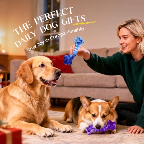 Kseroo Indestructible Dog Toys for Aggressive Chewers: 2-Pack Tough Chew Toy for Large Dogs, Heavy Duty Long-Lasting Dog Bones for Large Breed, Dog Toys to Keep Them Busy - color: Purple & Blue