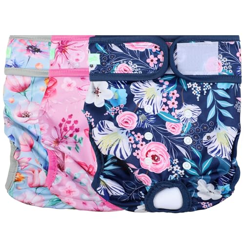 wegreeco Washable Reusable Premium Dog Diapers,Pack of 3,Small Dog Puppy & Doggy Diapers Female,Dog Period Panties Diapers Female in Heat - color: Flower-2, size: Small