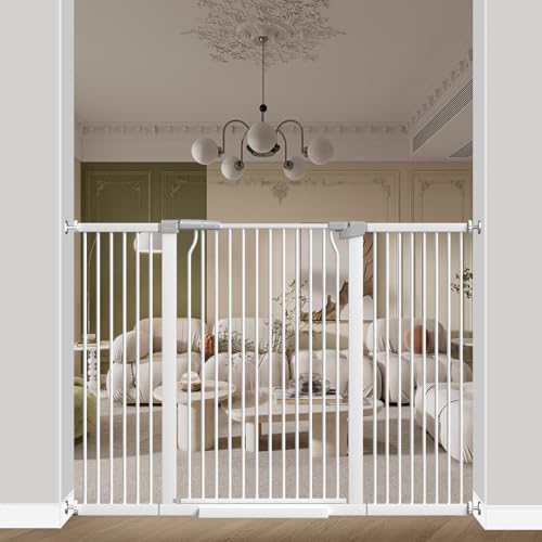 40.55" Extra Tall Baby Gate -54.8"-57.4" Extra Wide Baby Gate Pet Gate for Stairs and Doorways-1.37" Ultra Narrow Spacing Pressure Mounted Dog Gate with One-Handed Operation(54.8"-57.4") - color: White, size: 54.8"-57.4"
