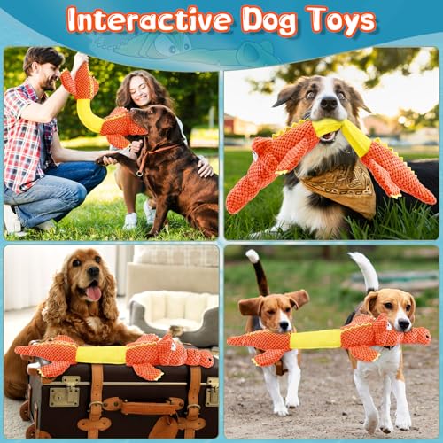 WOWBALA Interactive Tug of War Dog Toys for Small to Large Breeds-Squeaky Puppy Toys with Crinkle Paper, Stuffed Chew Dog Toys to Keep Them Busy, Training Reward Gift (Orange) - color: Orange