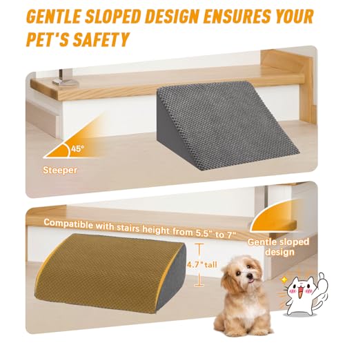 40D Dog Ramp for Stairs for Small & Senior Dogs and Cats – Non-Slip Stair Ramp for Dogs with Gentle Slope, Pet Ramp with Washable Cover & Self-Sticky Pads for Safe Climbing Easy Install(Grey, 5 Pack)