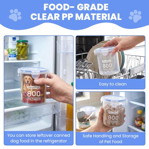 Hushee 3 Pcs Canned Dog Food Storage Container 27oz Airtight PP Canister with Leakproof Lid Reusable Airtight Can Cover Pet Food Container, Odor Control, Dishwasher Safe Keep Can Fresh in Fridge