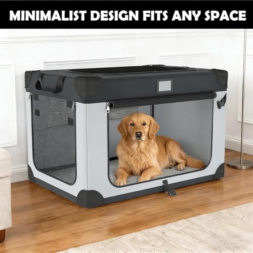 42 Inch Collapsible Soft Dog Crate for Extra Large Dogs, 3-Door Foldable Travel Dog Kennel with Durable Mesh Windows for Indoor & Outdoor, with Warm Blanket and Foldable Bowl - size: 42.0"L x 31.0"W x 31.0"H