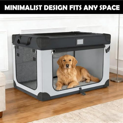 42 Inch Collapsible Soft Dog Crate for Extra Large Dogs, 3-Door Foldable Travel Dog Kennel with Durable Mesh Windows for Indoor & Outdoor, with Warm Blanket and Foldable Bowl - size: 42.0"L x 31.0"W x 31.0"H