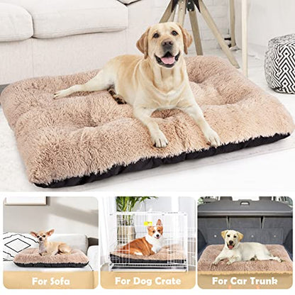 JOEJOY Dog Bed Crate Pad, Deluxe Plush Washable Dog Beds Fulffy Soft Kennel Pad Anti-Slip Pet Sleeping Mat for Medium Small Dogs, 29" x 21", Beige - color: Beige, size: M(29"x21"x3")