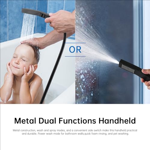 G-Promise All Metal 14 Inch Rain Shower Head with Power Wash Mode Handheld Spray Combo, Pause Setting 3-way Diverter, Full Body Coverage Waterfall Showerhead, Luxury Bathroom Upgrade (Matte Black) - color: Matte Black, size: 14 Inches